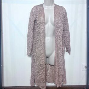 Sheer Duster Cardigan Cream Floral Bohemian Fairy Cottage Lace Robe Small